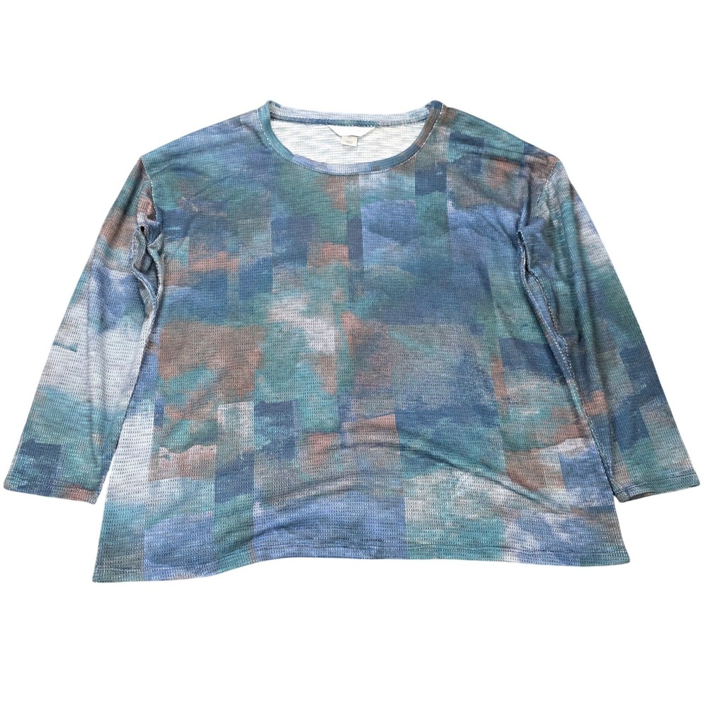 Christopher & Banks Waffle Knit 3/4 Sleeve Top Women's Size‎ PL Blue Green